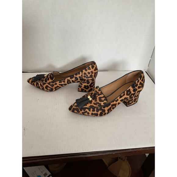 Franco Sarto - Leopard Calf Hair Slip On Low Block Heel Pumps - 9M - Picture 7 of 10
